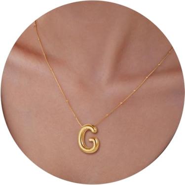 Imagem de Colar feminino com inicial de aço inoxidável banhado a ouro 18K, pingente de letra bolha de A a Z, joia personalizada do alfabeto fofo de A a Z, 18+2in, Aço inoxidável, Sem Pedra Preciosa