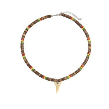 Imagem de Colar de contas de madeira com concha de dente de tubarão hiphop para homens e mulheres, Sem Pedra Preciosa