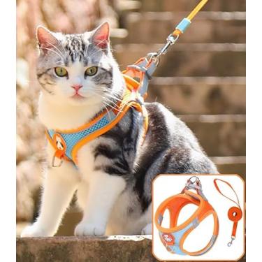 Imagem de Conjunto de arnês refletivo e coleira para cães e gatos, colete de malha macia ajustável com guia de 142 cm para raças de 9 a 3 kg (cor laranja tamanho P)