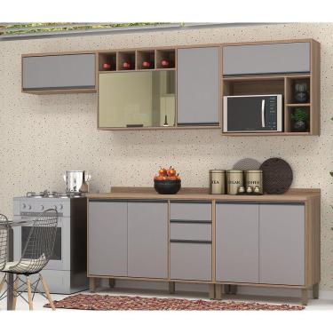 Imagem de Cozinha Completa 5 Pçs Nicho Micro-ondas E Tampo 280cm Isa L Vanilla/cinza Puro