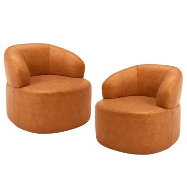 Imagem de Kit 02 Poltronas Giratória Orgânica Para Sala Living Helena L02 Couríssimo Canela - Lyam Decor