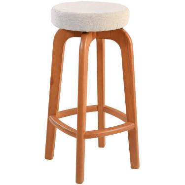 Imagem de Banqueta Banco Alto Bar Em Madeira Maciça Amêndoa Assento Redondo Sued