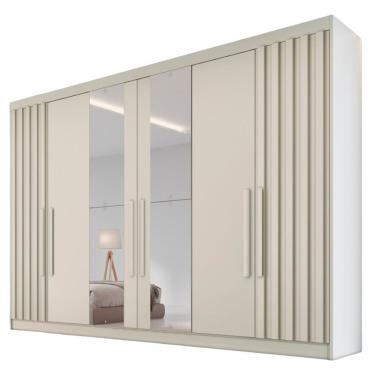Imagem de Guarda Roupa 6 Portas Potente Com Espelho 100% Mdf Off White