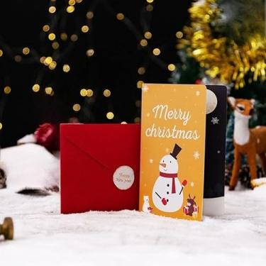 Imagem de Cartão de Natal de favo de mel 3D com envelope e adesivo, cartão de felicitações de Papai Noel boneco de neve pop-up, cartão de presente criativo de feriado (amarelo)