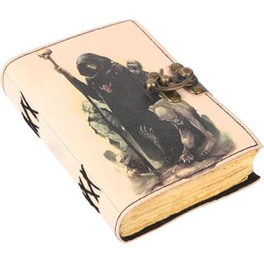 Imagem de TUZECH Livro de feitiços de couro encadernado com borda de baralho, papel Grimório impresso, caderno de terceiro olho, espiral gótico, antigo, livro vintage para homens e mulheres (Dark Wizard)