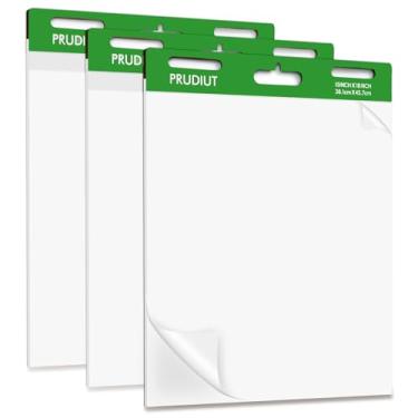 Imagem de Prudiut 3 Pack Sticky Easel Pads, 15 x 18 Inches Flip Chart Paper Large White Sticky Notes Wall Pads Self Stick Chart Paper for Teachers, 30 Sheets/Pad