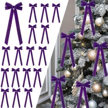 Imagem de JOICEE 15 peças de laços de veludo, decorações de árvore de Natal, 12 x 30 cm, laços rústicos artesanais para presente para árvore de Natal, guirlanda, lareira, escada, casamento, decoração de casa