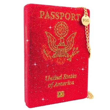 Imagem de Boutique De FGG Mini bolsas de mão retrô de cristal para mulheres, bolsa noturna com strass, novidade, formal, festa, clutch, Passaporte americano vermelho, Mini