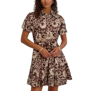 Imagem de Kensie Minivestido feminino de tafetá estampado com gola e manga curta, Chocolate Multi, 46