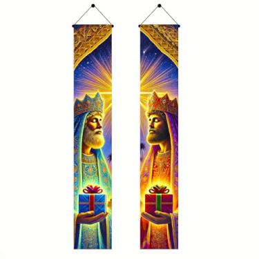 Imagem de HOMETITUTE Bandeira de porta de Natal de homem sábio 29 x 188 cm placa de alpendre de presépio magos decoração de férias religiosa vertical para decoração de férias ao ar livre porta da frente entrada