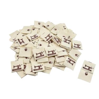 Imagem de 100 etiquetas de costura feitas à mão com etiquetas de tecido feitas à mão com amor bordadas, etiquetas de roupas para artesanato de costura DIY, tricô e crochê (máquina de costura)