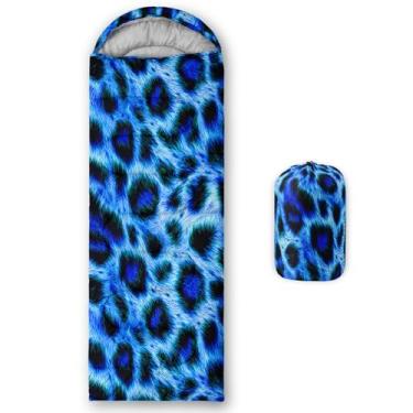 Imagem de QOOMO Sacos de dormir de acampamento com estampa de chita azul, clima quente e frio, leve, sacos de dormir à prova d'água para adultos e crianças, viagens e ao ar livre, equipamentos de acampamento