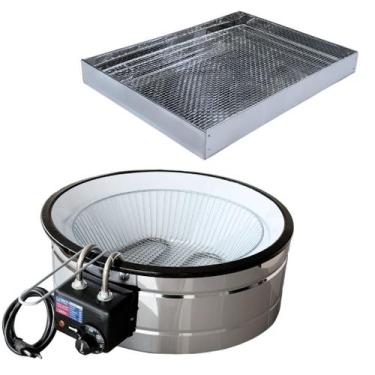 Imagem de Kit Fritadeira Elétrica Industrial Tacho Redondo Esmaltado 10 Litros c