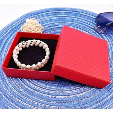 Imagem de excvalues Caixas de presente de joias de papelão, pacote com 2 caixas de joias pequenas com tampas 7 x 7 cm para colar, anel e pulseira (vermelho)