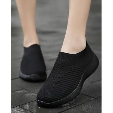 Imagem de Tênis feminino de caminhada atlético, casual, leve, respirável, de malha, tênis de treino, Preto, 36