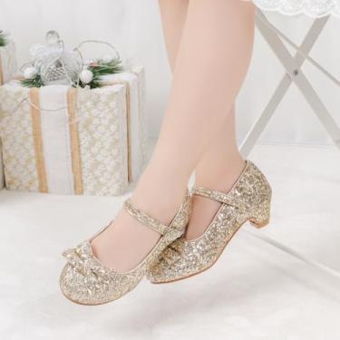 Imagem de Sapatos Mary Jane Glitter para meninas, sapatilha dourada brilhante com alça, sapatos de festa de casamento princesa para crianças, Dourado, 8.5 Toddler