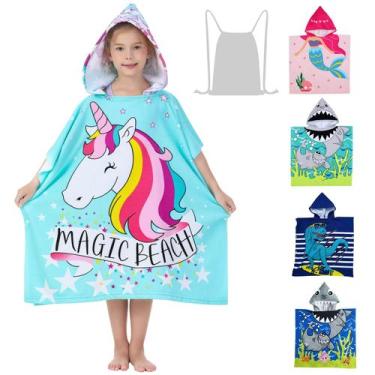 Imagem de Toalha de poncho Athaelay Unicorn para meninas de 3 a 10 anos de micro