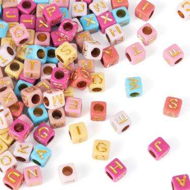 Imagem de Spritewelry Contas de acrílico de 48 g com letras coloridas em cubo grande, 26 letras, contas para artesanato, pulseira, colar, chaveiro, cordão