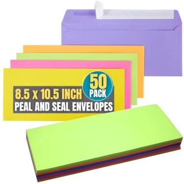 Imagem de Envelopes de cor neon brilhante EasyClose 1InTheOffice, 10, sortidos, 4 1/8" A x 9 1/2" L, 50/pacote, Assorted Pastel