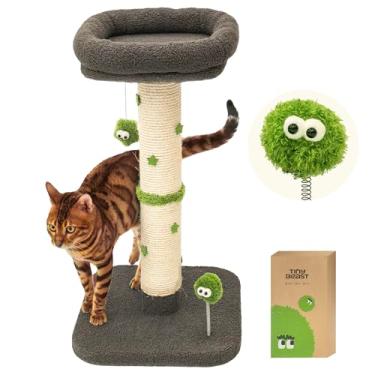 Imagem de TINYBEAST Poste arranhador para gatos de 75 cm de altura, arranhador de sisal natural 4 em 1 com poleiro de pelúcia removível, suporte para gatos com bola pendurada e bola de mola, torre de árvore