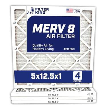 Imagem de Filter King Filtro de ar 5 x 12,5 x 1 a | Pacote com 4 | Filtros de forno A/C plissados MERV 8 HVAC | Feito nos EUA | Tamanho real: 12 x 12,5 x 1,90 cm