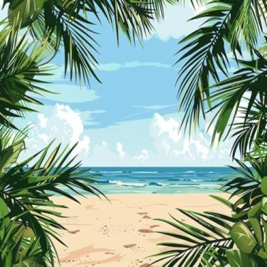 Imagem de Quadro Decorativo Paisagem de Praia com Árvores de Palmeira – Arte de Parede Vibrante para Decoração Interior 30x30cm