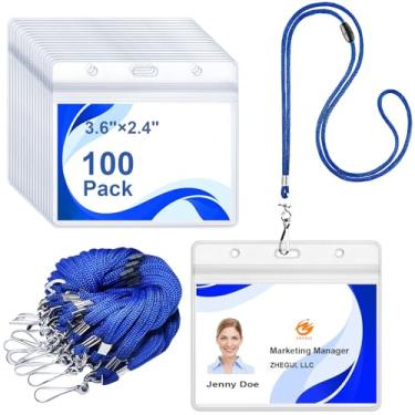 Imagem de Cordão Breakaway para crachás de identificação horizontal porta-crachá de identificação plástico transparente à prova d'água porta-cartões de identificação cordão de segurança com suporte de