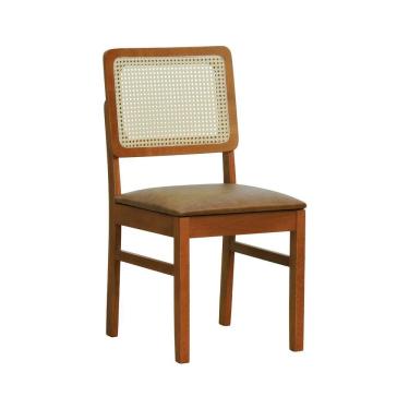 Imagem de Cadeira Lyon Madeira Maciça Encosto Telinha Natural - Amêndoa Assento Estofado Corano Marrom Mescla