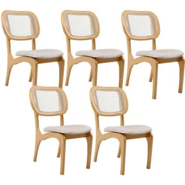 Imagem de Kit 5 Cadeiras Para Sala De Jantar Estofada E Tela Mariah L02 Linho Cru