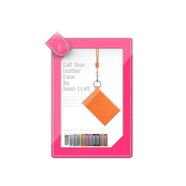 Imagem de SLG Lucen Porta-cartões de identificação de couro de bezerro feito à mão – Carteira fina para cartão com alça removível, dois bolsos traseiros para cartão, design colorido elegante para escritório e