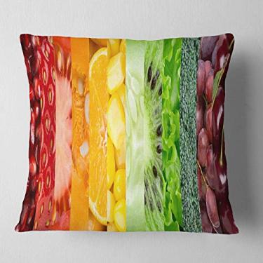 Imagem de Sala de estar floral Designart Frutas Bagas e Vegie Collage, sofá, almofada de alta qualidade + capa de almofada impressa em ambos os lados 66 cm x 66 cm