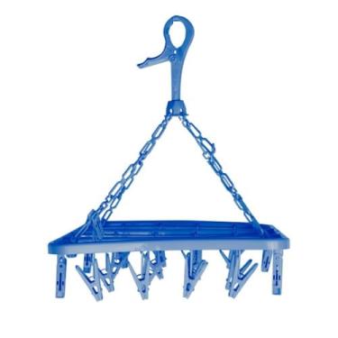 Imagem de Varal Dobrável para Roupas com 24 Prendedores, Plástico Azul, Suspenso por Corrente, para Uso Interno e Externo