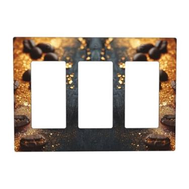 Imagem de LuHuoLu Capas decorativas de madeira preta, pó dourado, grãos de café, placa de parede de 3 grupos, interruptor de luz triplo basculante placa de cobertura jumbo elétrica GFCI para sala de café
