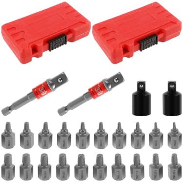 Imagem de Kit de ferramentas para remoção de parafusos sextavados de aço fácil de sair com 24 peças com kit de extrator de parafusos adaptadores sextavados de 9,5 mm para parafusos arredondados quebrados com
