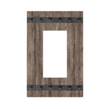 Imagem de JDAKHD Farmhouse Tábua de madeira vintage de madeira 1 gangue decorador capa de interruptor basculante porta de celeiro único dispositivo regulador de intensidade de intensidade compatível decorativo