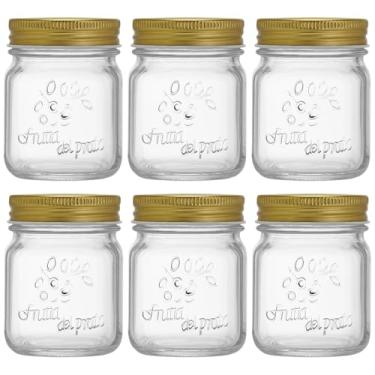 Imagem de Conjunto de 6 potes decorativos de vidro sem chumbo de 150 ml com tampas douradas para conservas de cozinha e preservação