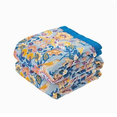 Imagem de KMBFWU Cobertor Boho 152 cm x 203 cm macio e aconchegante musselina colcha cobertor para decoração de cama, 100% algodão estampa floral sofá cadeira capa de sofá capa reversível, vintage, casa de