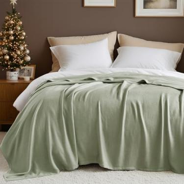 Imagem de Cobertor tamanho solteiro, 70% raiom (derivado de bambu) e 30% algodão, tecido jacquard leve, cobertor de verão respirável e macio para cama ou sofá, 167,6 cm x 228,6 cm, verde sálvia