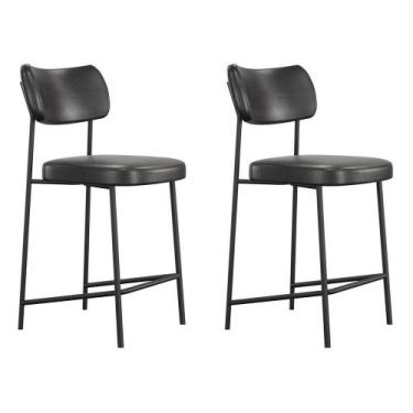 Imagem de Kit 02 Banquetas Médias Para Cozinha Lila Estofada Com Encosto materia