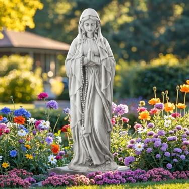 Imagem de Ultym Estátua de oração da Virgem Maria - Grande estátua religiosa ao ar livre de 74 cm feita de pedra de óxido de magnésio, escultura de jardim durável para quintal e pátio, traz bênçãos pacíficas