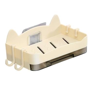 Imagem de Suporte de sabão montado na parede, escorredor de pratos de banheiro de forma quadrada com design de drenagem sabonetes portáteis bandeja de pratos para banheiro cozinha (bege)