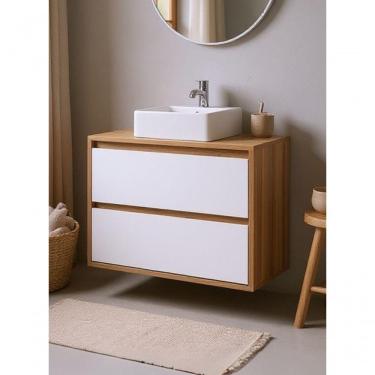 Imagem de Gabinete Para Banheiro Com Cuba 80cm Mdf Freijo Dubai - On Móveis