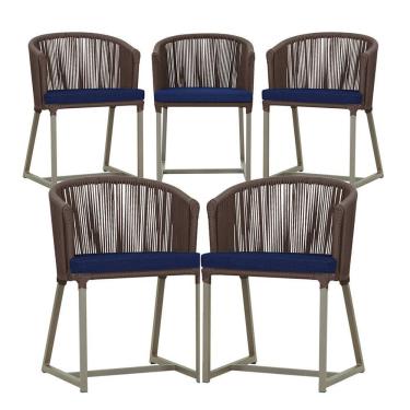 Imagem de 5 Cadeiras De Jantar Noronha Fendi Corda Náutica E10 Trama Marrom