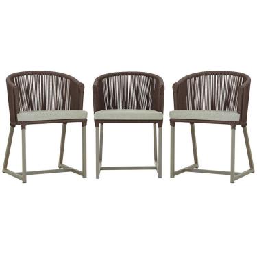 Imagem de 3 Cadeiras De Jantar Noronha Fendi Corda Náutica E3 Trama Marrom