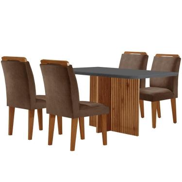 Imagem de Sala De Jantar Mesa Olímpia 120cm 4 Cadeiras Athena Moderna Marrom Grafite E Imbuia