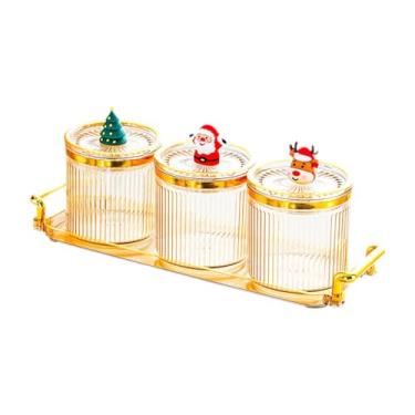 Imagem de Fenteer Bandeja para frutas secas com tampa, potes de especiarias para cozinha, elegante peça central, bandeja decorativa para aperitivos, prato para lanches, 3 Grades
