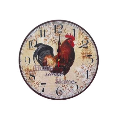 Imagem de BAENRCY Relógio de parede vintage de galo redondo com design retrô, relógio silencioso sem tique-taque (grande)