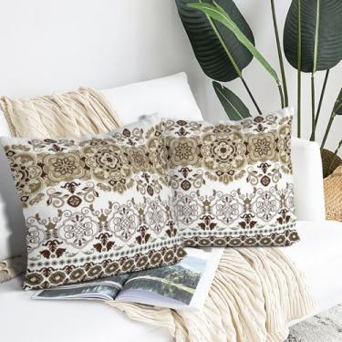 Imagem de Conjunto de 2 fronhas decorativas macias, respiráveis e duráveis, protetor de travesseiro com zíper invisível para sofá, sala de estar, tamanho padrão 45 × 45 cm, boêmio
