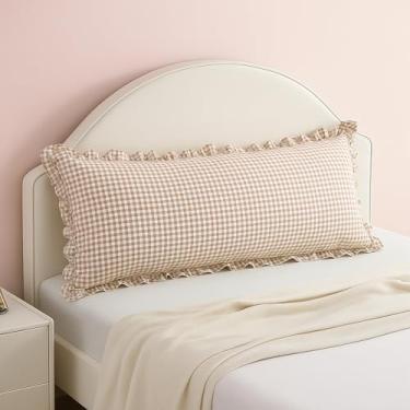 Imagem de Fronha de travesseiro de corpo 51 x 132 cm, capa de travesseiro com babados xadrez acinzentado/branco, fronha xadrez de algodão para sala de estar, cama, sofá