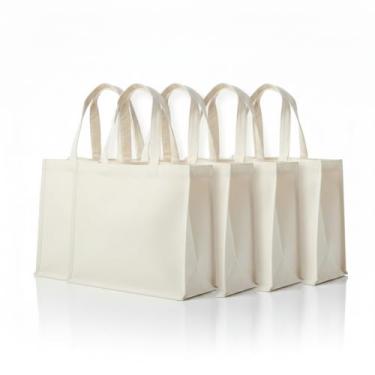 Imagem de Sacola de Algodão Cru Ecológica, Base Plana, 28x36x16cm, Alça 17cm, Material 220g/m², Cor Natural (5)